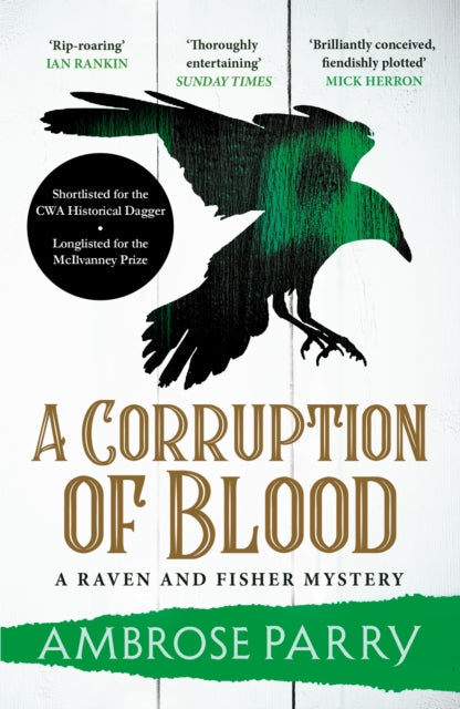 A Corruption of Blood book cover with a raven silhouette.