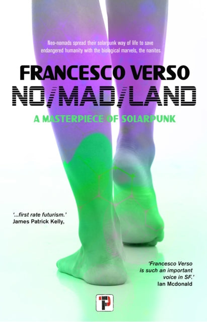 Book cover for No/Mad/Land by Francesco Verso with legs in neon colors.
