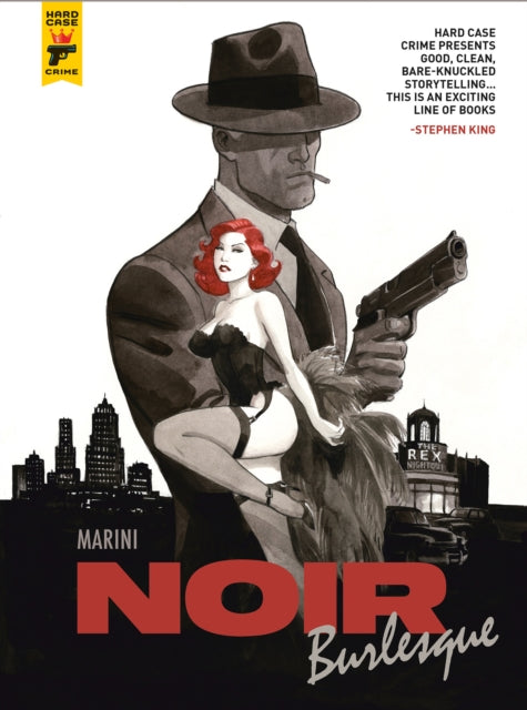 Noir Burlesque comic book cover featuring a man in a fedora holding a gun and a woman in lingerie.