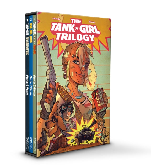 Tank Girl Trilogy slipcase set featuring comic books with a punk art style.