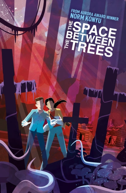 The Space Between The Trees graphic novel cover art featuring two people in a spooky forest.