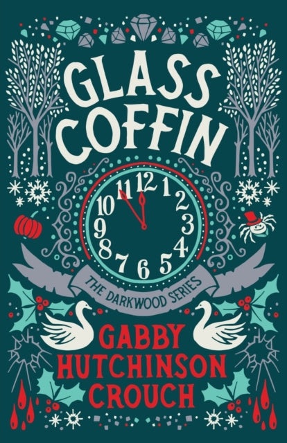 Glass Coffin book cover with a clock, swans, and wintery elements.