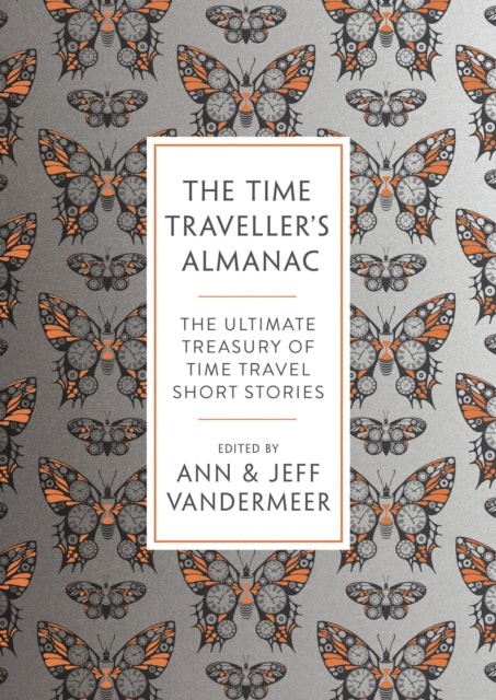 The Time Traveller's Almanac book cover features butterflies with clock faces on a grey background.