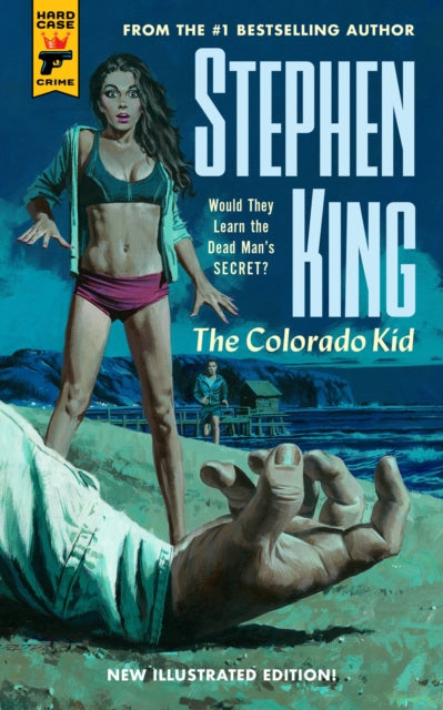 The Colorado Kid book cover featuring a woman on a beach and a man's hand.