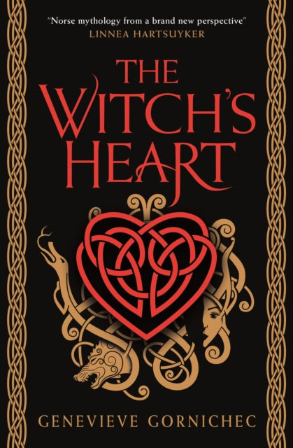 The Witch's Heart book cover with a red Celtic heart and gold Norse knotwork.