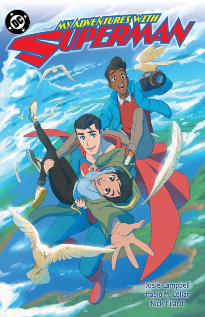 My Adventures with Superman comic cover featuring characters flying with birds.