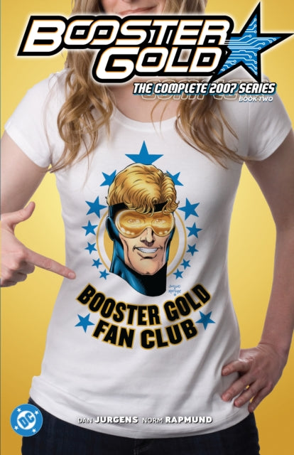 White t-shirt with Booster Gold artwork and text.