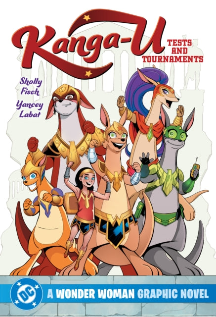 A Wonder Woman graphic novel titled Kanga-U: Tests and Tournaments featuring anthropomorphic kangaroos in superhero costumes.