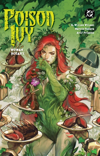 Poison Ivy Vol. 5: Human Botany comic cover featuring Poison Ivy surrounded by plates of food.