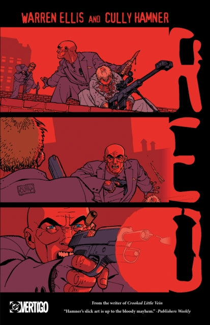 Comic book cover art for "Red" featuring intense action scenes and bold lettering.