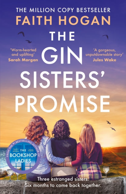 The Gin Sisters' Promise book cover featuring three women and a sunset.