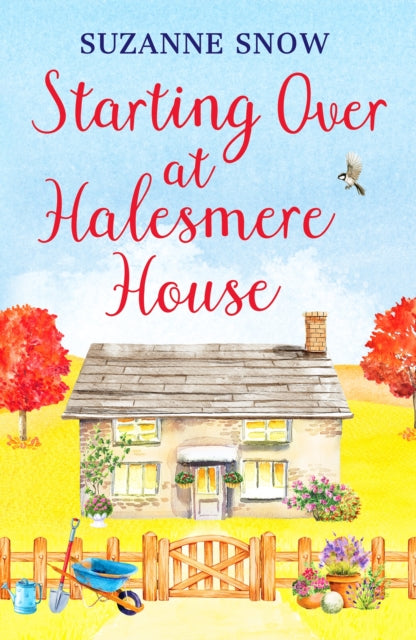 Book cover for "Starting Over at Halesmere House" featuring a watercolor painting of a house and garden.
