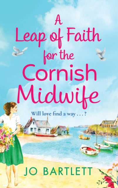 A Leap of Faith for the Cornish Midwife book cover with a woman and coastal scene.