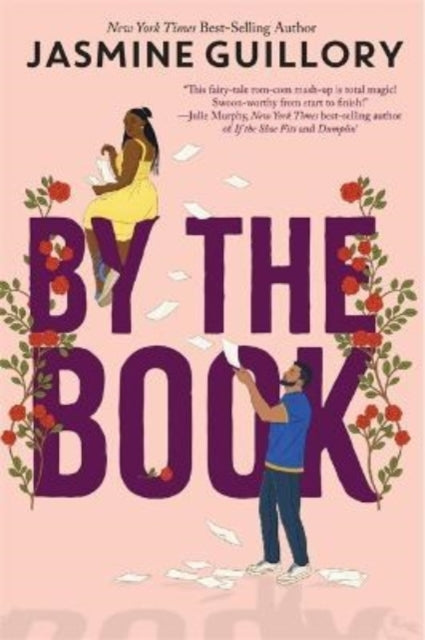 Book cover for "By the Book" by Jasmine Guillory with illustrations of people and roses.