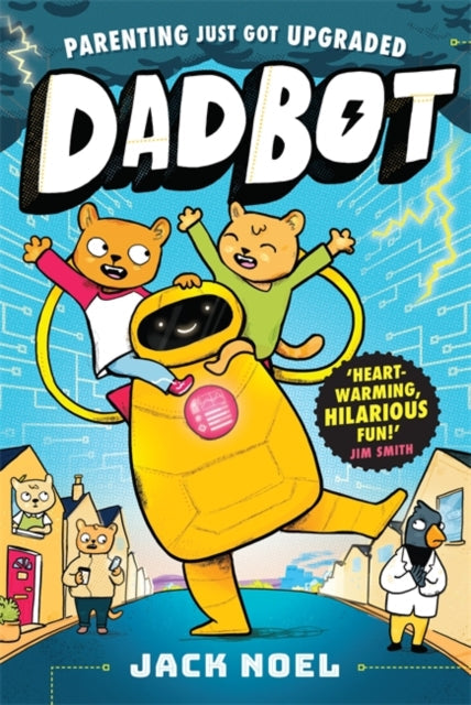 Dadbot graphic novel cover featuring a yellow robot with two bear cubs.