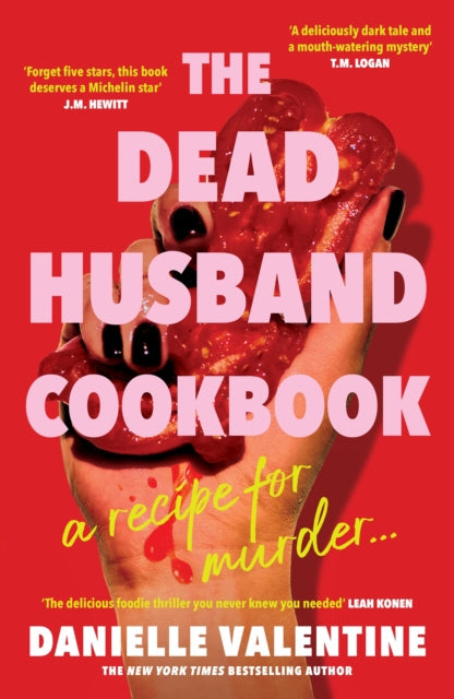 The Dead Husband Cookbook book cover with a hand covered in red sauce.