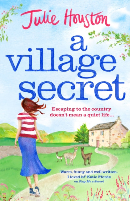A Village Secret book cover with a woman and alpacas.
