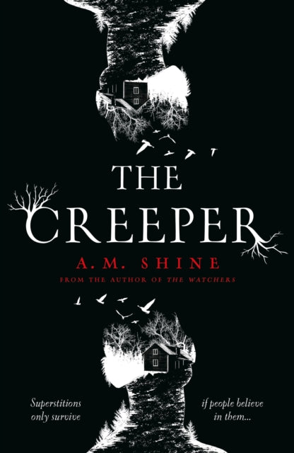 Book cover for "The Creeper" by A.M. Shine, featuring a silhouette of a head filled with a forest and a house.