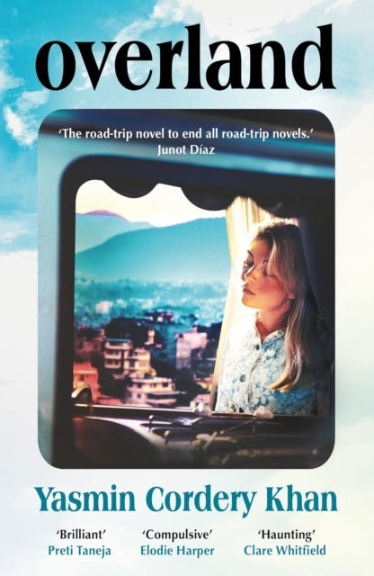 Overland book cover with a woman looking out a window at a city.