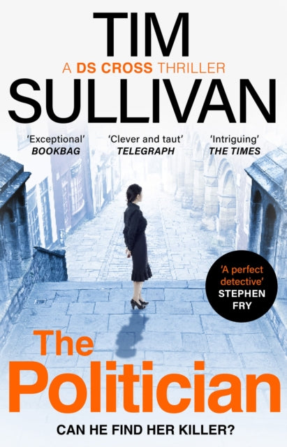 The Politician book cover with a woman in a black dress standing on steps.