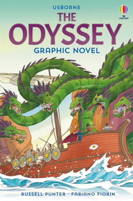The Odyssey graphic novel cover features a ship battling a multi-headed serpent.