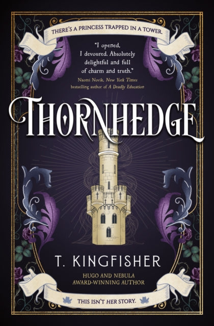 Book cover for Thornhedge by T. Kingfisher featuring a tower and ornate border.