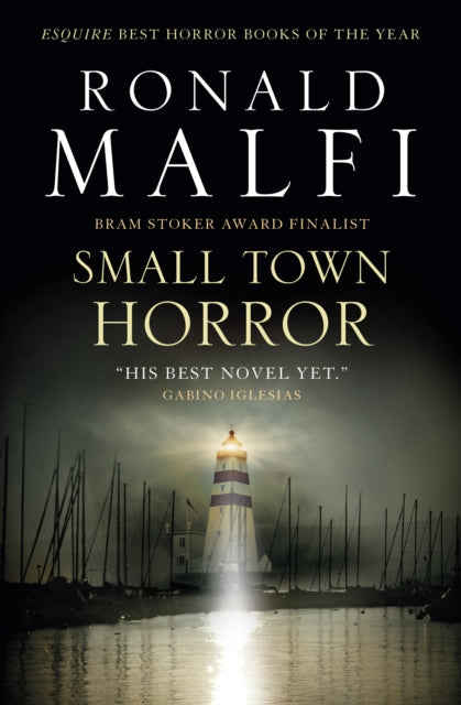 Book cover for Small Town Horror featuring a lighthouse and boats.