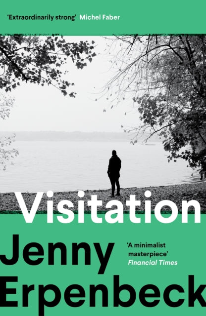 Book cover for Visitation by Jenny Erpenbeck with a person by a lake.