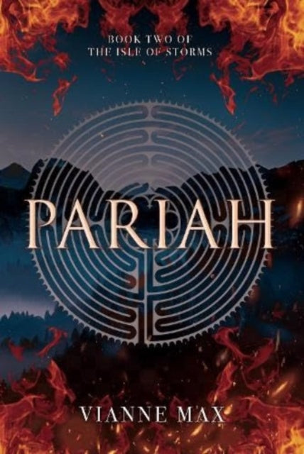 Book cover for Pariah, featuring a maze design and flames.