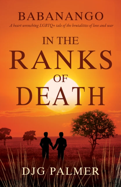 Book cover for "In the Ranks of Death" featuring a sunset over an African landscape with two silhouetted figures holding hands.