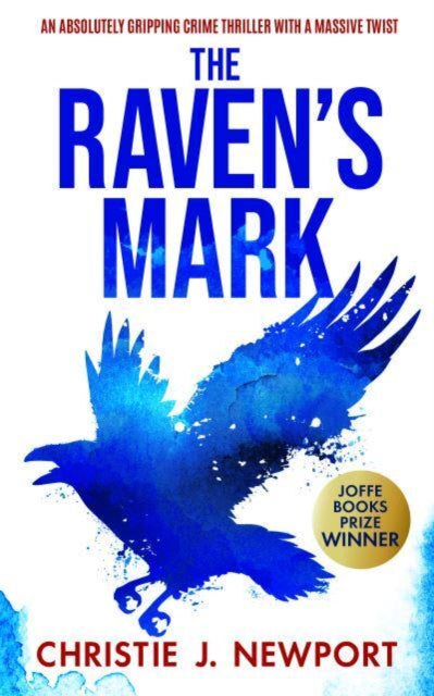 The Raven's Mark book cover features a blue watercolor raven and the title.
