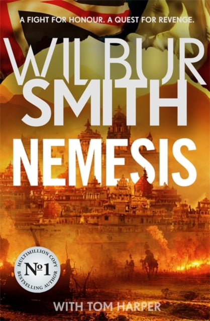 Nemesis by Wilbur Smith, a historical epic with a burning city background.