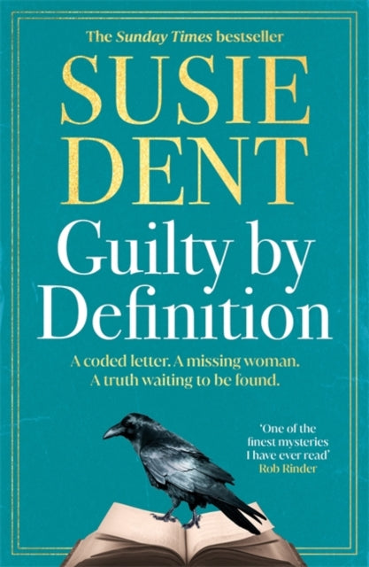 Book cover for Guilty by Definition by Susie Dent, featuring a raven on an open book.