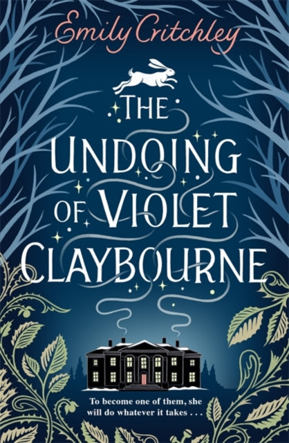 Book cover for The Undoing of Violet Claybourne featuring a dark blue background with trees and a house.