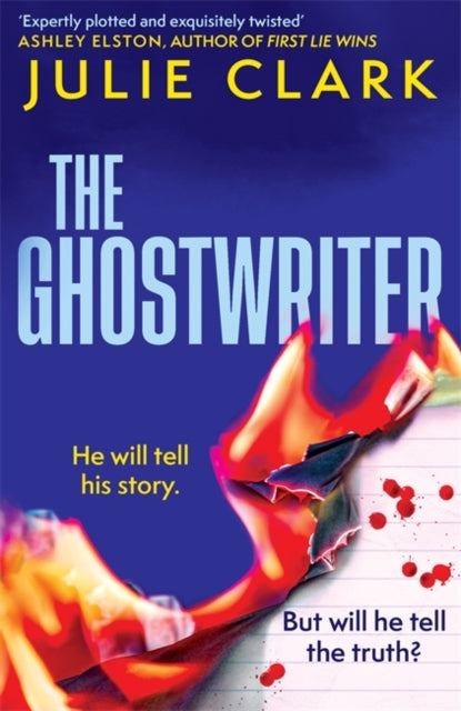 The Ghostwriter book cover with burning paper and blood splatters.