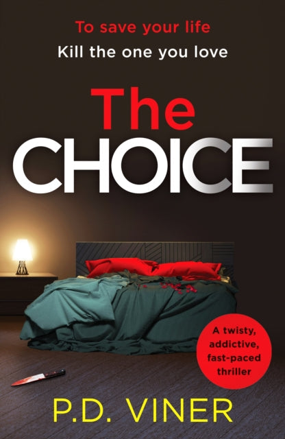The Choice book cover with a bed, knife, and text.