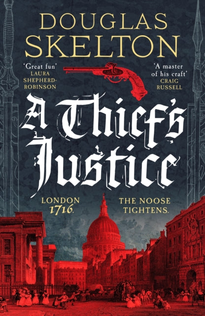 A Thief's Justice book cover with a pistol and London skyline.
