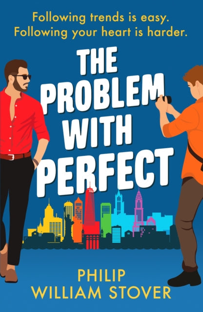 Book cover for "The Problem With Perfect" featuring two men and a city skyline.