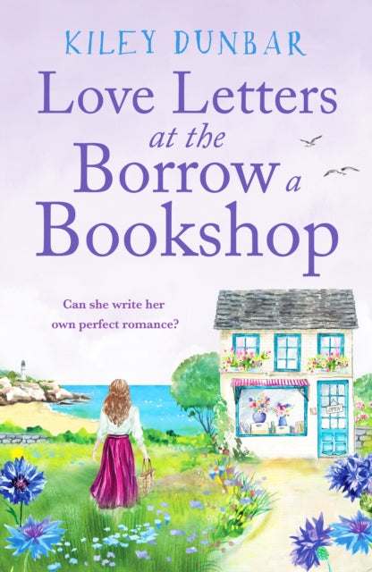 Love Letters at the Borrow a Bookshop book cover with a seaside village and a woman.