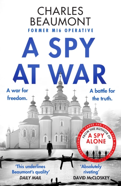 A Spy at War book cover with a church and barbed wire.