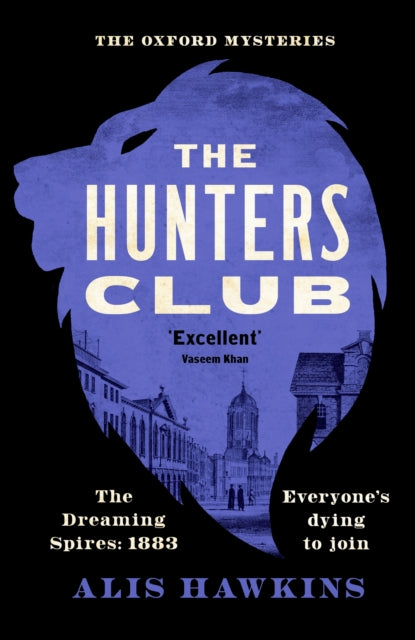 The Hunters Club book cover featuring a lion silhouette and Oxford buildings.