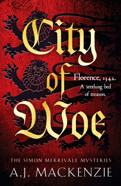 City of Woe book cover with lions and gold lettering.
