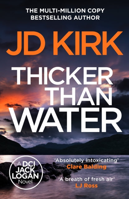 Book cover for Thicker than Water by JD Kirk, featuring a dark landscape.