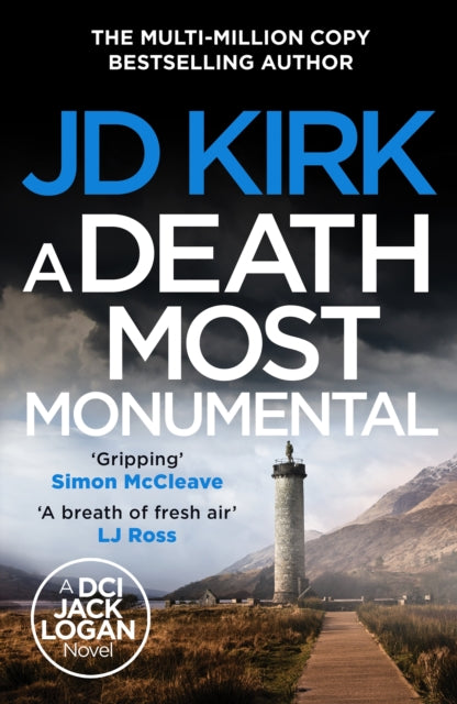 A Death Most Monumental book cover featuring a monument and mountains.