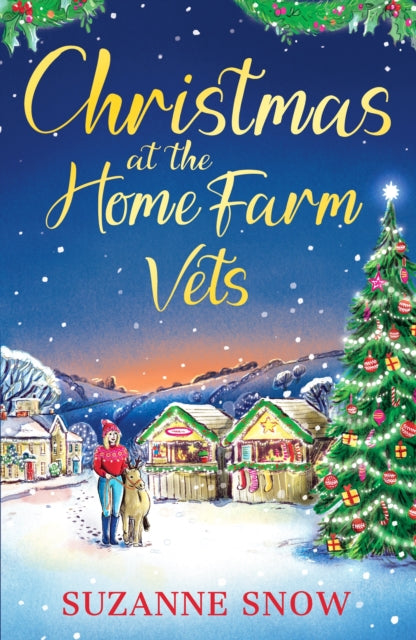 Christmas at the Home Farm Vets book cover with a snowy village and Christmas tree.