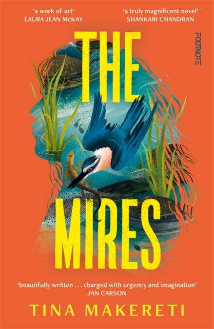 Book cover for The Mires by Tina Makereti featuring a bird and lizard.