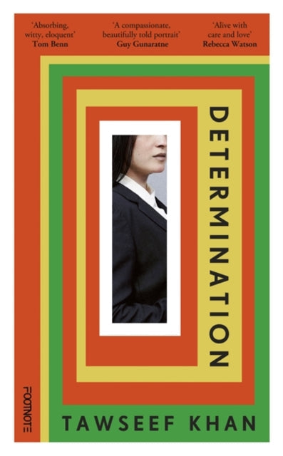 Book cover for Determination by Tawseef Khan with concentric rectangles and a portrait.
