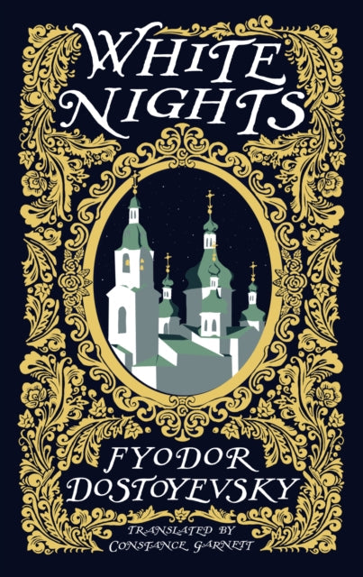 White Nights book cover with ornate gold border and illustration of a church.