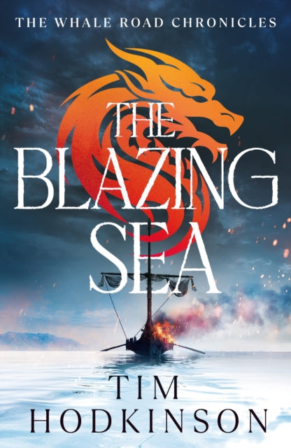 The Blazing Sea book cover with a dragon and a burning ship.