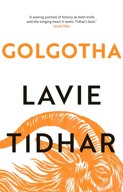Book cover for Golgotha by Lavie Tidhar with orange text and illustration.